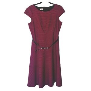 Anne Klein Red Houndstooth Dress Cap Sleeve Career Office Fitted‎ Belted 12